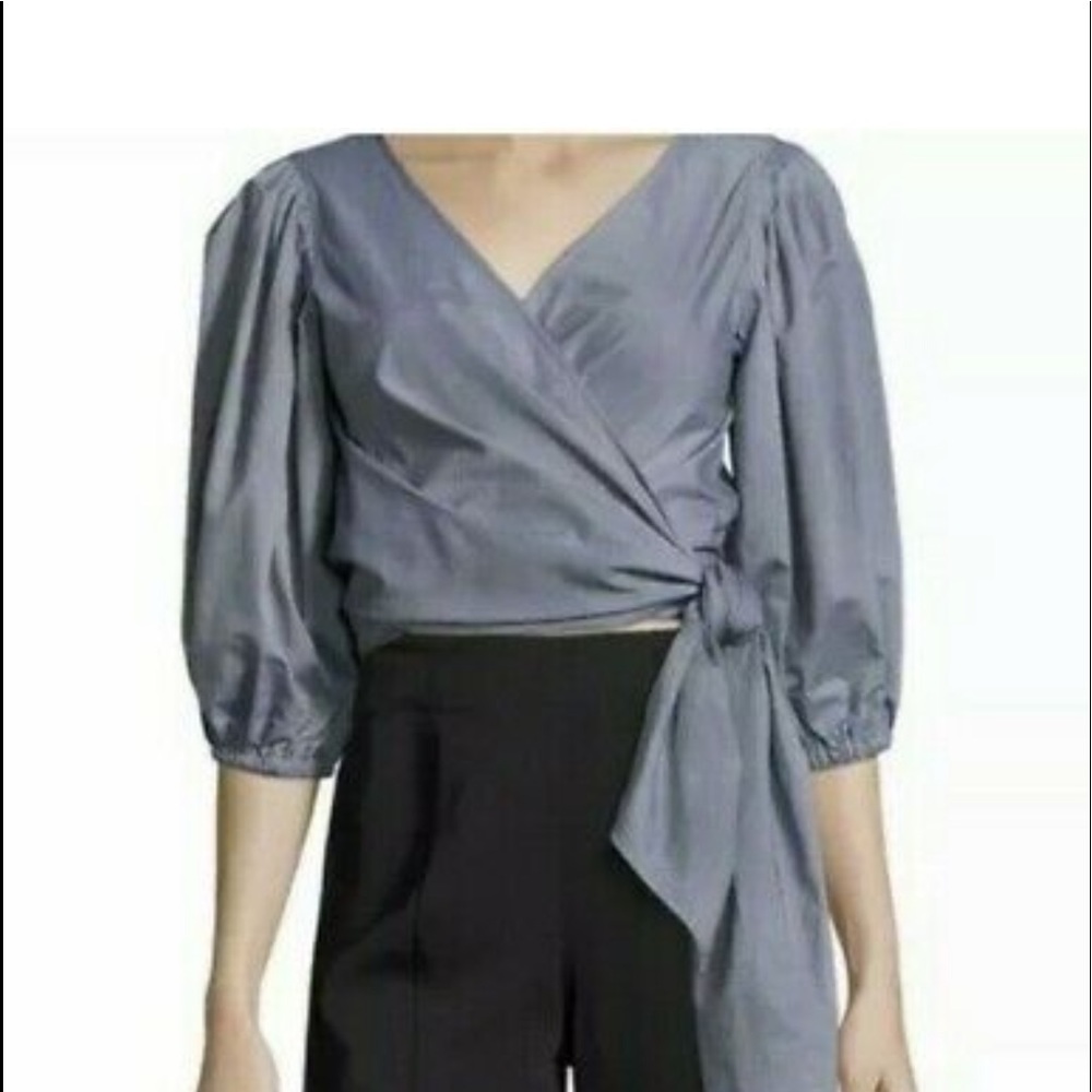 Elizabeth and James XS Farrah indigo chambray side tie wrap top